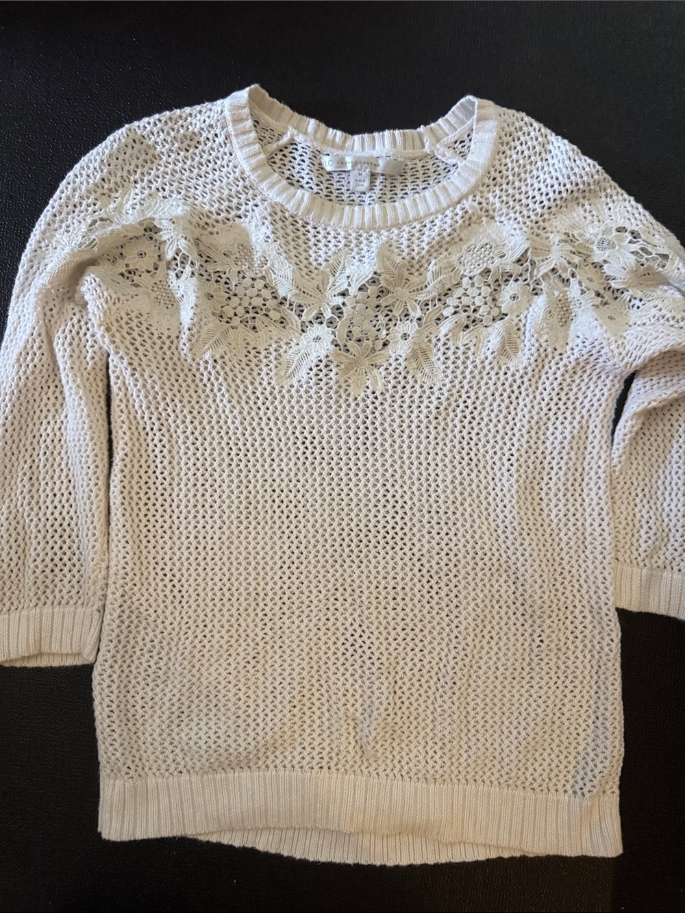 LC Lauren Conrad Cream Crochet Floral Scoop Neck Pullover
